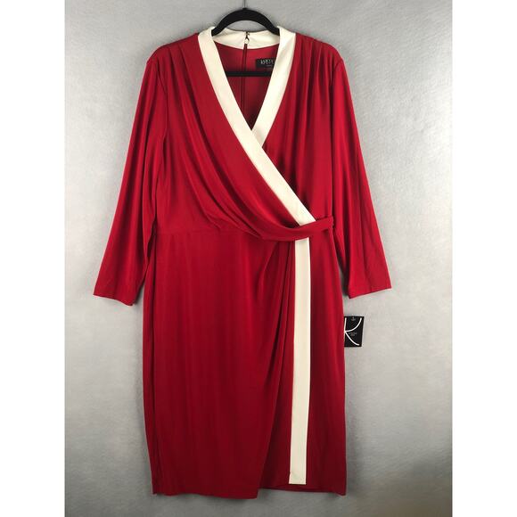 Kasper Women's Size XL Faux Wrap Dress in Red NEW - Picture 1 of 10